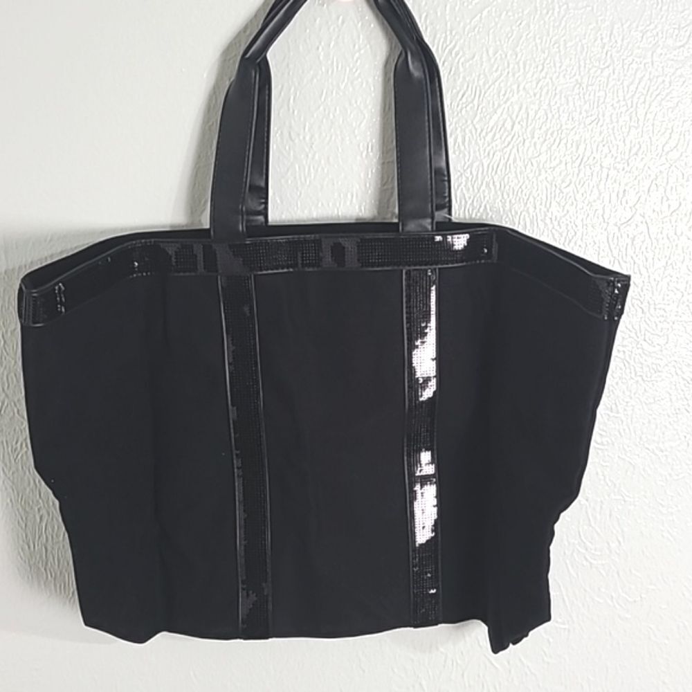 Victoria's Secret Black Tote, Metallic Trim, Logo in Shiny Gold on Front, NWT - Picture 5 of 10
